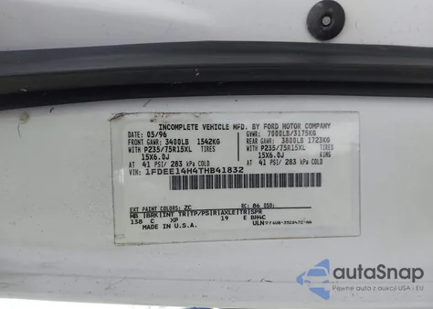 1996 Ford Econoline E150 Van from USA, damaged, VIN 1FDEE14H4THB41832